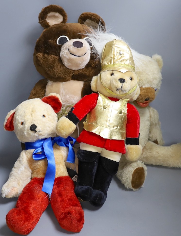 Misha by Dakin Olympic mascot bear, 47cm, Merrythought Guardsman, and two other bears